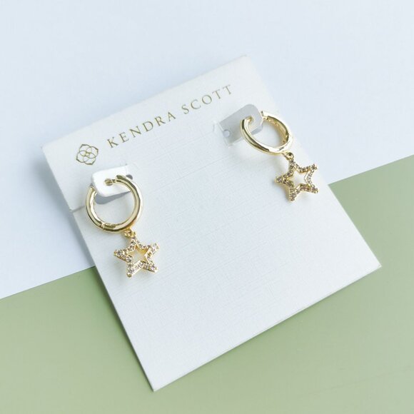 Kendra Scott Jae Star White Crystal Earrings - Gold - Picture 2 of 3